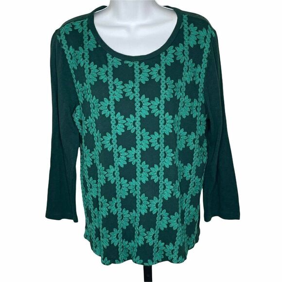 J. Crew Factory Green Embroidered Pullover Sweater L 100% Cotton - Picture 4 of 8